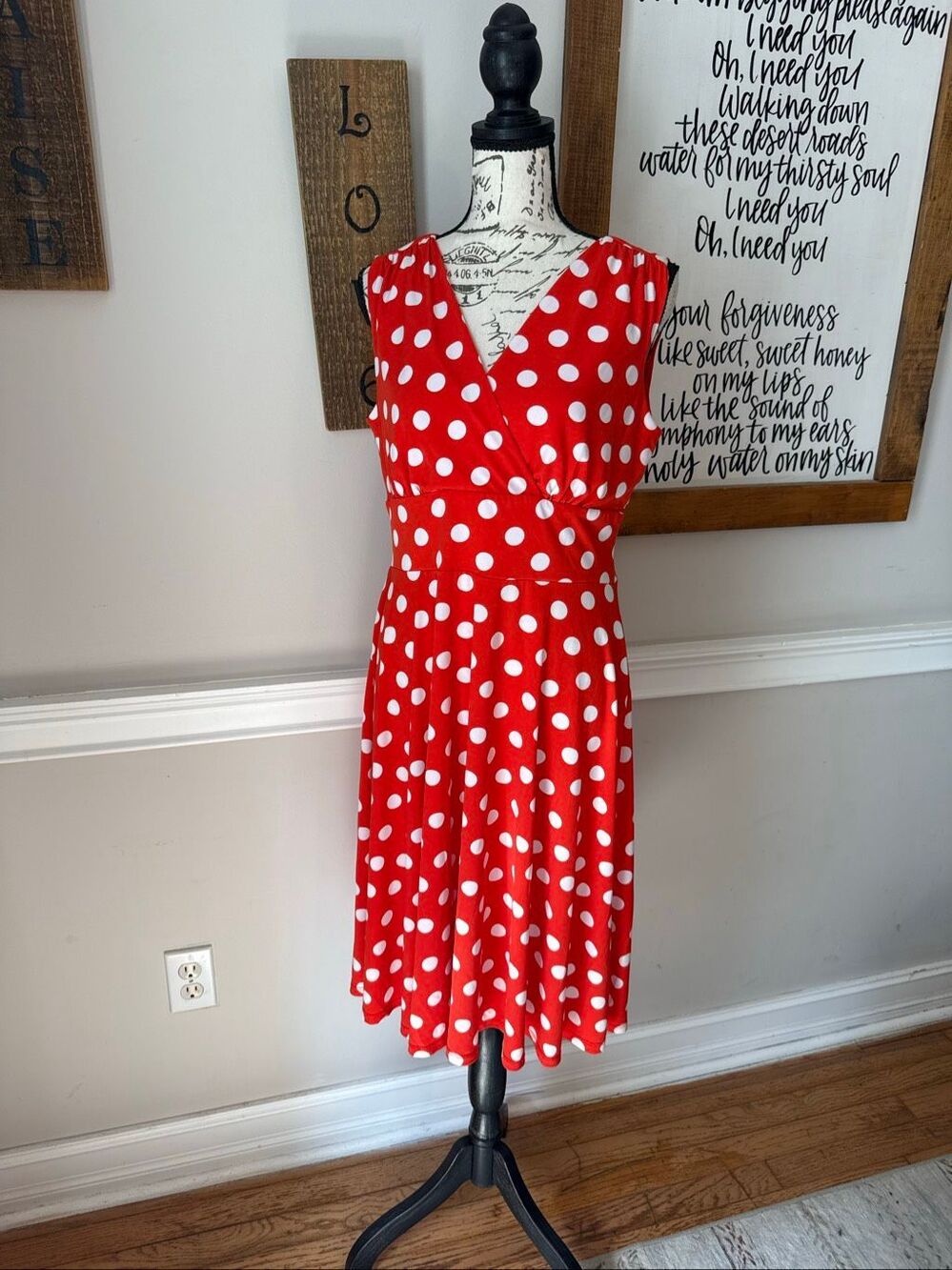 Ronni Nicole Women’s Polka Dot Faux Wrap V-Neck Midi Dress Orange White Size 10